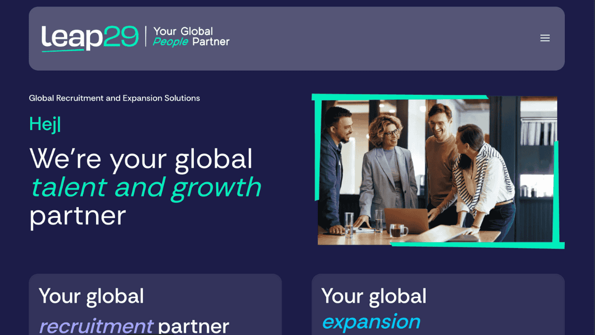 leap20 homepage screenshot about their global talent search and eor services