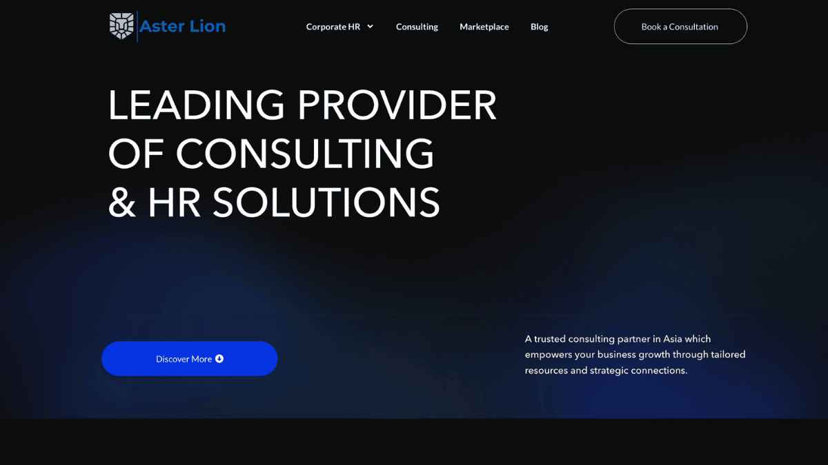 aster lion homepage of their HR and consulting services