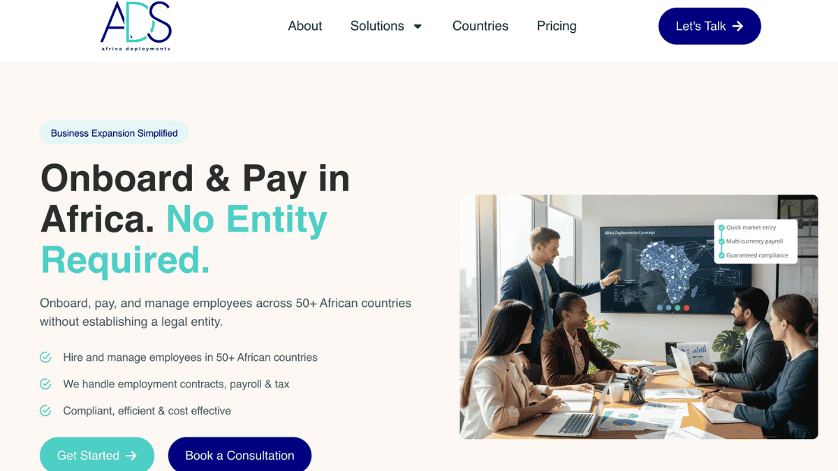 africa deployment solutions homepage to onboard and pay staff in africa