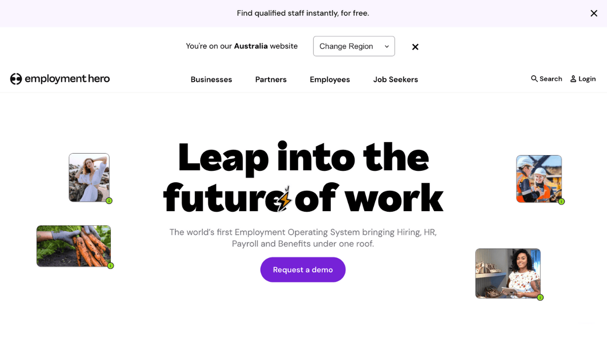 homepage of employment hero