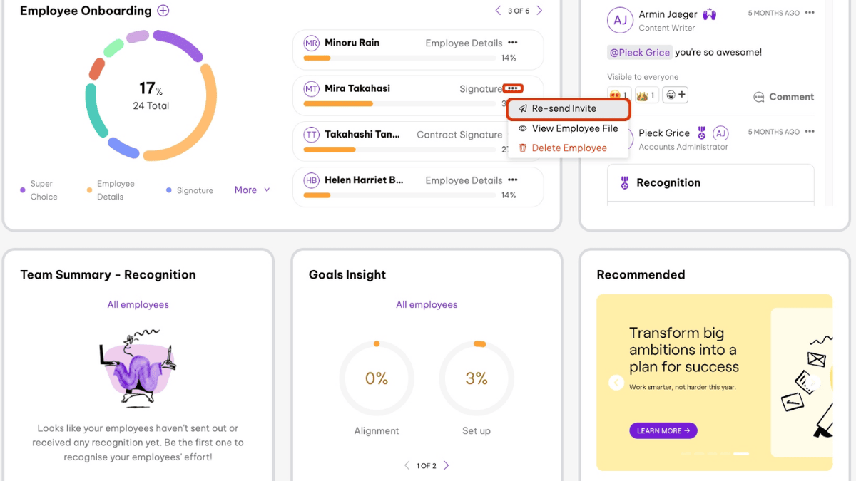 employment hero HRIS product dashboard
