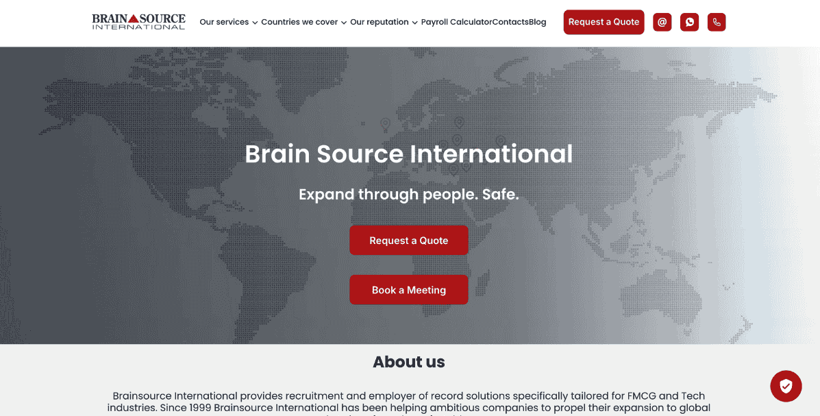Website screenshot of Brain Source International